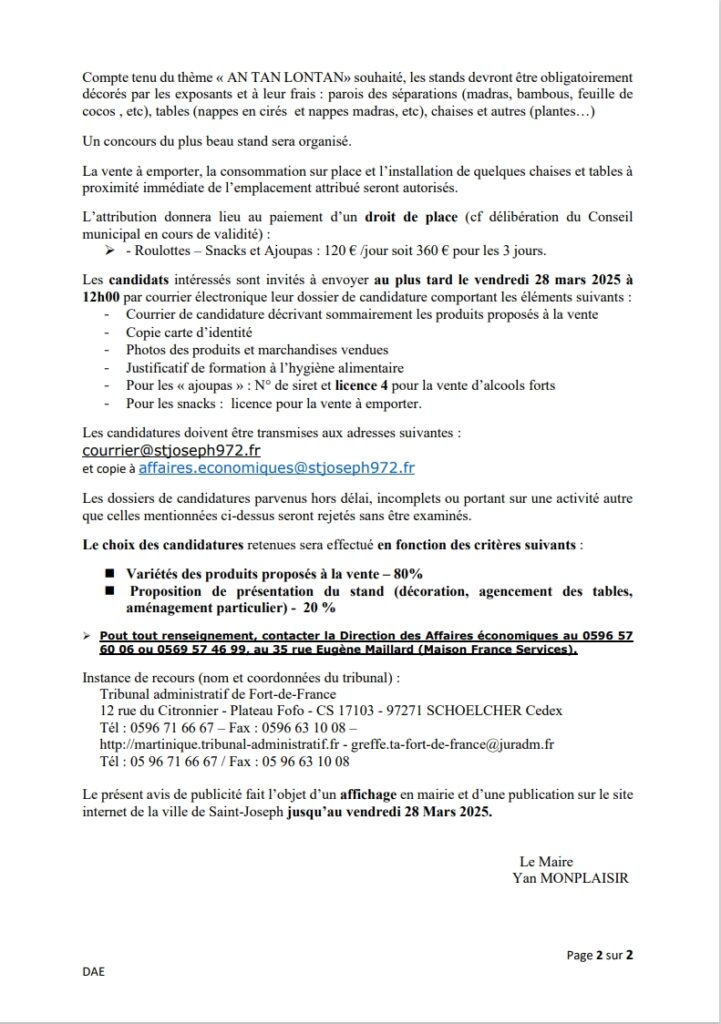 APPEL A EXPOSANTS FÊTE PATRONALE 2025